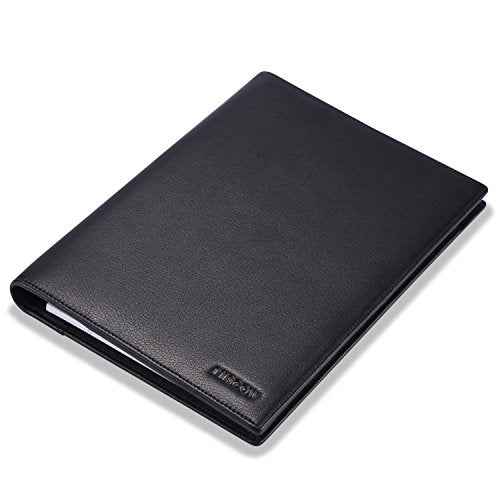 Leather Junior Padfolio for Men & Women with Pen Loop, Italian Calfskin, Business Portfolio Notebook Folder (Classic Black)