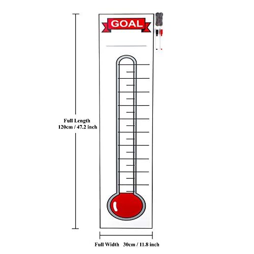 Goal Setting Chart, Fundraising Thermometer, 2 Pack, Dry Erase, Reusable, Magnetic for Easy Use. Plus ¡°50 Ways to Raise $1,000¡± eBook.