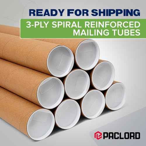 3" x 24" Reinforced Kraft Paper Mailing Tubes, Pack of 6 Tubes with 2 Caps Each ? USPS Approved Poster Tube ? Made in USA Cardboard Tube for Shipping and Storing Posters, Prints, Artwork, or Documents