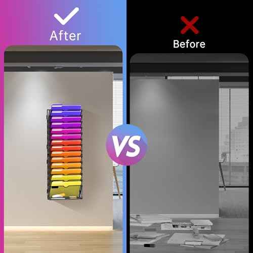 15-Tier Wall File Organizer, Hanging Wall File Holder for Papers, Folders, Magazines, Mesh Mail Holder Magazine Rack for Office Home Classroom, Black