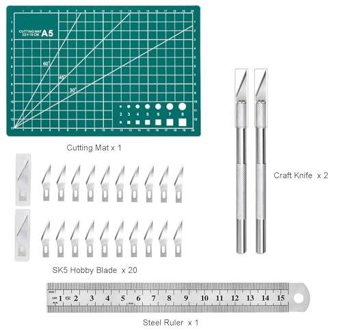 Jneoace Green Craft Knife Set with 2 Precision Hobby Knives & 20 Blades