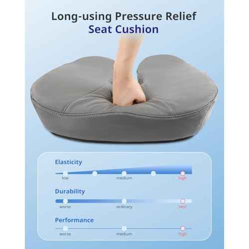 Seat Cushion, Extra Large Memory Foam Office Chair Cushion, Ergonomic Pressure Relief Car Seat Pad, Tailbone Pain Relief Cushion with Anti- Slip Rubber Dots, Breathable Wheel Seat Cushion - Grey