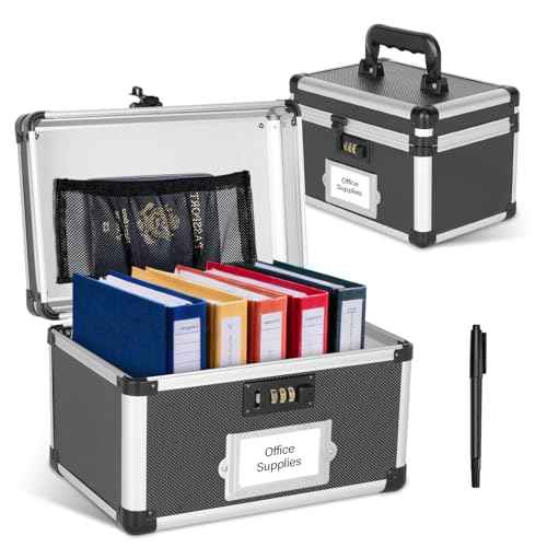11" x 7" x 8.3"Black Lockable Storage Box w/Combination Lock - Portable Safe & Medicine Lock Box w/Label Slot, Secure for Docs, Medicine, Cash, Valuables | Ideal for Home & Office & Travel