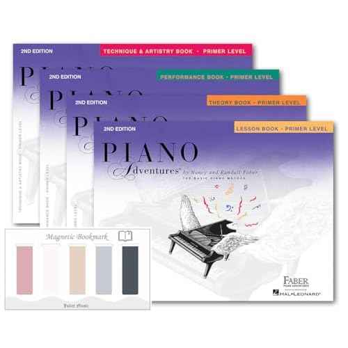 Piano Adventures Primer Level Bundle Set 4 Books by Nancy Faber - Lesson, Theory, Performance, Technique & Artistry Books & Juliet Music Bookmarks (P)