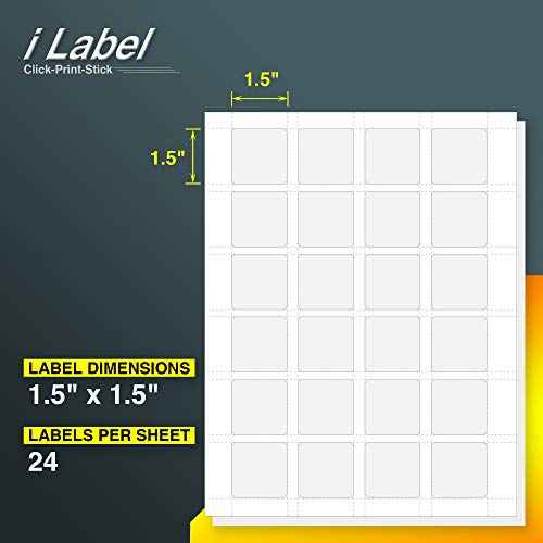 24UP 1.5" x 1.5" Square Labels for Laser & Inkjet Printers[500 Sheets,12000 Labels]