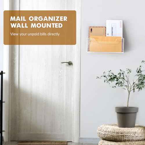 BEYGORM Acrylic Mail Organizer for #10 Envelopes, 2-Slot Wall-Mounted & Countertop Letter Holder, Clear Hanging Mail Rack for Home Office