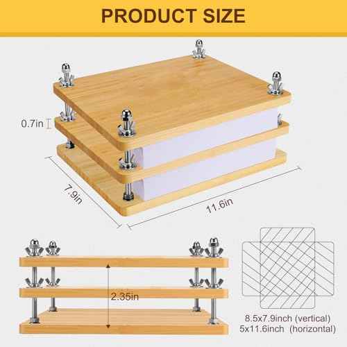Book Press, Wooden Bamboo Flower Press Machine, Portable Book Binding Kits for Handmade Bookbinding, Manual Paper Press (11.6 x 7.9 Inch - 3 Floor), Double Layer