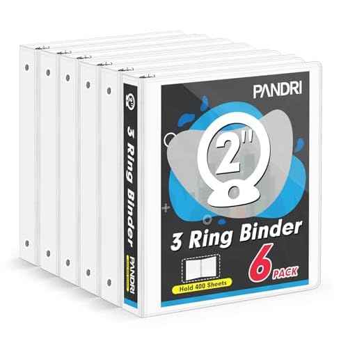 3 Ring Binder 2 Inch, PANDRI 6 Pack 2-Inch Binder Fits Letter Size 8.5'' x 11'' Paper, Versatile Binders for Office Home School, 2 Pockets, White