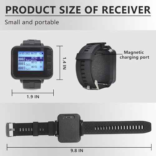 Call Button for Elderly at Home Wireless Caregiver Pager Watch Long Range Nurse Alert System Waterproof Emergency SOS Call Bell for Senior/Patient/Disabled with 2 Panic Button and 1 Wrist Receiver