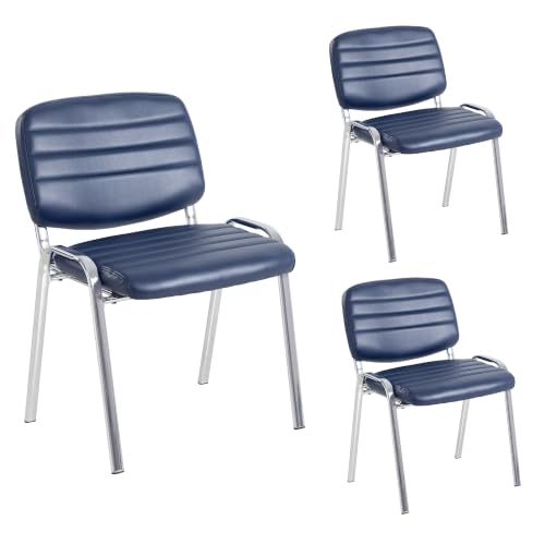 Bowthy Blue Stackable Waiting Room Chairs Set of 3 | Leather-Look PU Conference & Dining Chairs