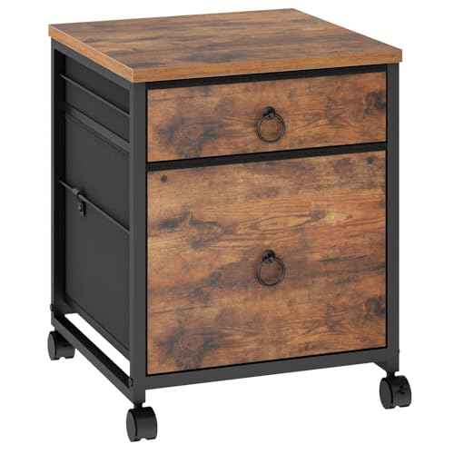 HOOBRO File Cabinet, 2-Drawer Vertical Mobile Office Cabinet, Rolling Printer Stand, for A4/Letter Size Files, Nonwovens Drawer, for Home Office, Rustic Brown BF21WJ01