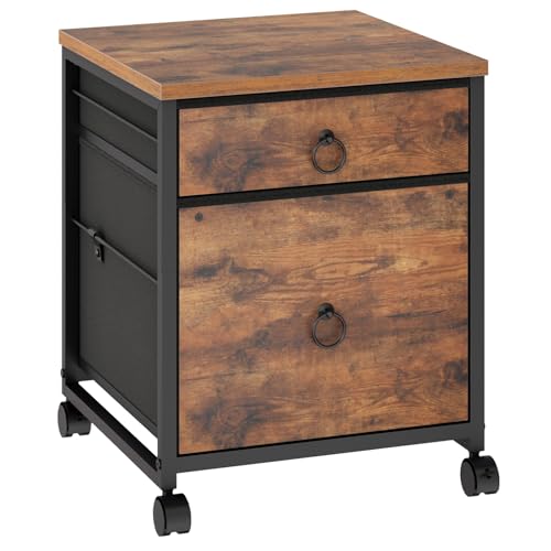 HOOBRO 2-Drawer File Cabinet with Rustic Brown Accent — Mobile A4/Letter Filing & Printer Stand BF21WJ01G1