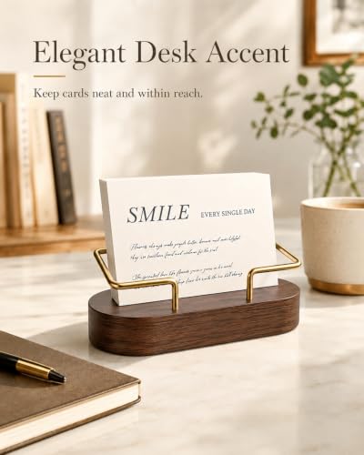 Cherry Wooden Business Card Holder for Desk Office Display Stand - CIHTL