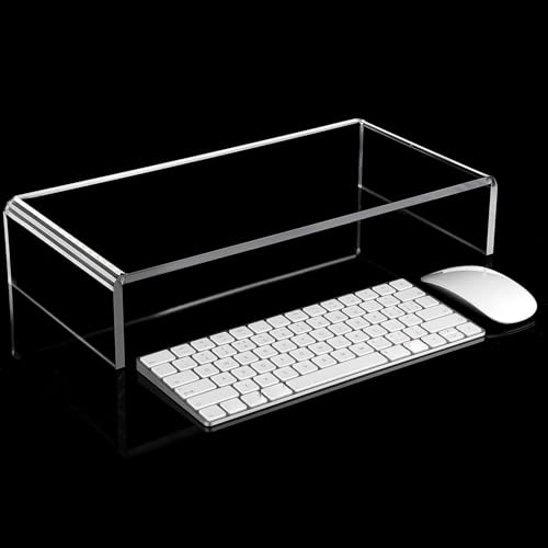 Jetec 2 Pcs Acrylic Monitor Stand Desktop Video Acrylic Monitor Riser Desk Shelf Computer Stand for Laptop TV Computer Screen Desk Organizer Teacher's Day Supplies (Clear, 16 x 8 x 3 Inch)