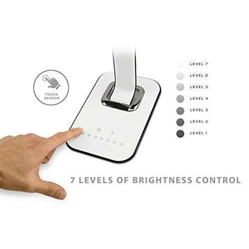 Turcom LED Desk Lamp With USB Charging Port Dimmable Touch Controls w/Color Adjustment, Eye Care Task Lamp, 5W, 1000 Lux,Multicolor