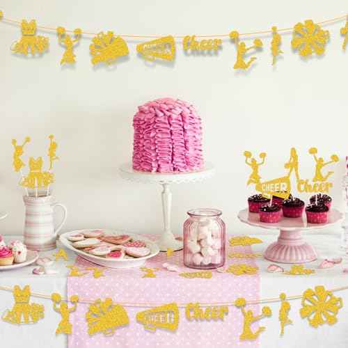 Fuutreo 100 Pcs Cheerleader Cut Outs, Cheerleading Table Topper Double Sided Birthday Party Decorations Cheerleading Paper Cutouts Toppers for Cheerleader Birthday Party Favors Supplies(Gold)