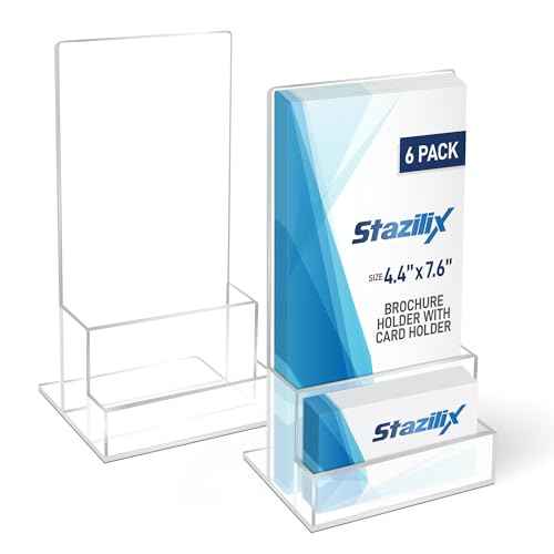 6 Pack Acrylic Brochure Holder 4¡®¡¯, Clear brochure and Business Card Holder, Plastic Flyer Display Stand for Magazine, Pamphlet, Booklets, Menu, Journals, Business Card