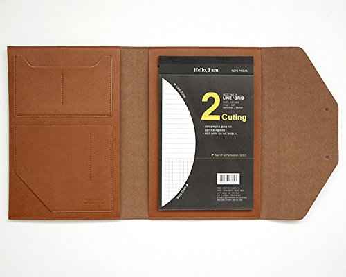 Modern Design PU Leather Padfolio, A5 Size Writing Portfolio Includes Writing Pad, Pen Holder, Card & ID Slots, Extra Pockets, Carry Case Pad Holder, 7”X9” (Brown)