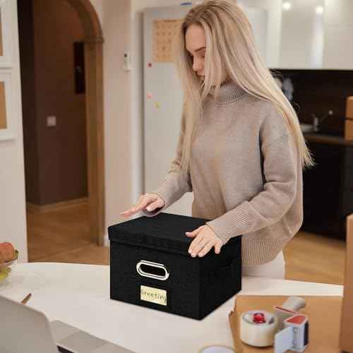 Greeting Card Organizer and Storage Box with 40 Pcs Adjustable Dividers, Storing Cards with 168 Pcs Labels Perfect for Storing Greeting Cards, Envelopes, Photos 2 Pack Black