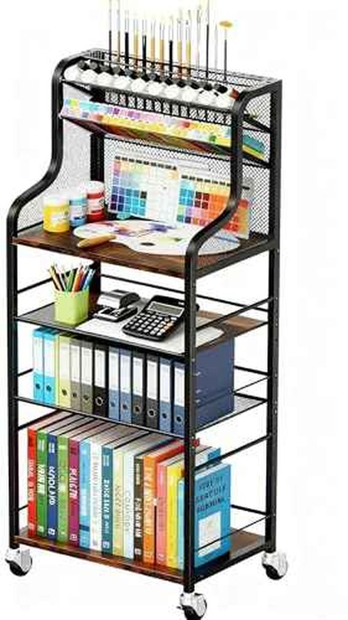 PAPAGIFTREE 4 Tier Rolling Utility Cart with 360° Lockable Wheels, Art Cart for Art Organizer and Storage, for Supply Studio, Rolling File Cart for Paper Organizer and Office Organization, Home