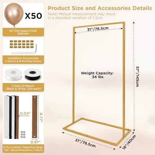 Wedding Welcome Sign Stand, 57¡±x31¡±x16¡± Heavy Duty Easel Stand for Sign with Balloons & Satin Ribbon & Leather Strap, Welcome to Our Wedding Sign Stand Holder for Seating Chart, Posters, and Decor (Golden, 57x31x16inch)