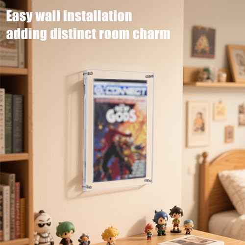 2 Pack Clear Acrylic Comic Book Frames?Wall Mount or Tabletop Display Case for 10.2" ¡¿ 6.7" Comics, Floating-Style Comic Book Display Frame with Hardware, Dust-Resistant Comic Wall Display