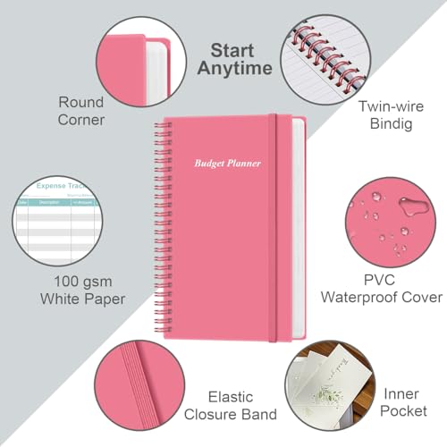 Heveboik Pink Budget Planner A6 3.75 x 6.75 inch - 80 Sheet Expense Tracker