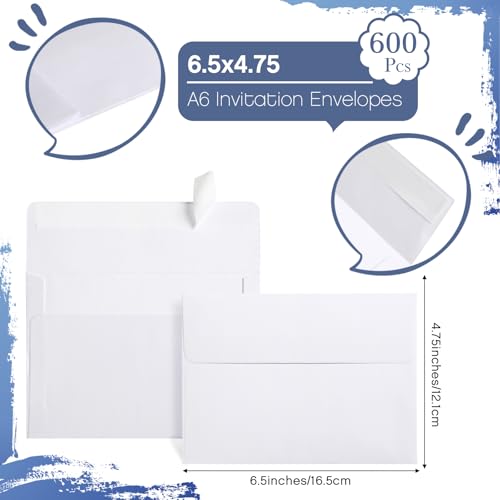 Fainne A6 Envelopes 4x6 White Envelopes for 4x6 Cards, Photos, Invitations, Wedding, Graduation, Birthday, Bridal Shower, Announcements, Baby Shower (600 Pcs)