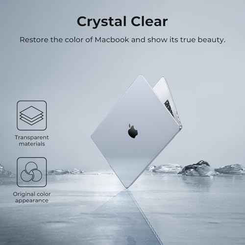 EooCoo Case Compatible with MacBook Air 15 inch M4 2025 2024 2023 Release A3241 M3 A3114 M2 A2941 Liquid Retina Display, Plastic Hard Shell Case + Keyboard Cover + Screen Protector, Crystal Clear