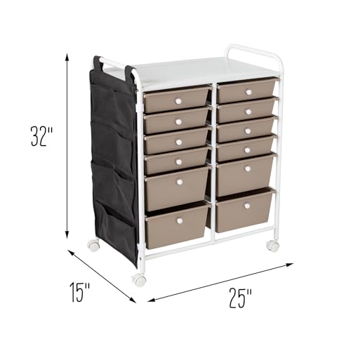 Honey-Can-Do Honey Can Do 12-Drawer Metal Rolling Storage Cart with Side Pockets CRT-09104 White