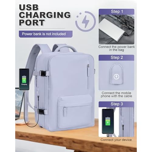 VGCUB Vacuum Backpack Travel with Pump Vacpack System Storage Compression Carry on Work Laptop Waterproof College Bags Casual Daypack Backpacks for Women Men with USB Port Expandable Purple Taro