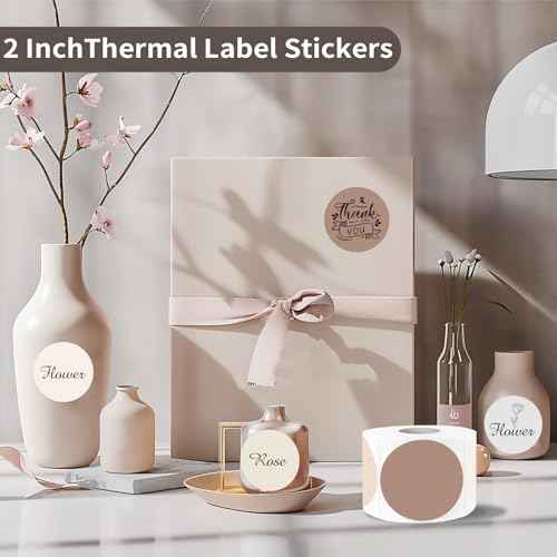 2 Inch Beige Gradient Round Thermal Label Printer Stickers, Self-Adhesive Direct Labels for DIY Logo Design, Name Tag (500 Labels/1 Roll)