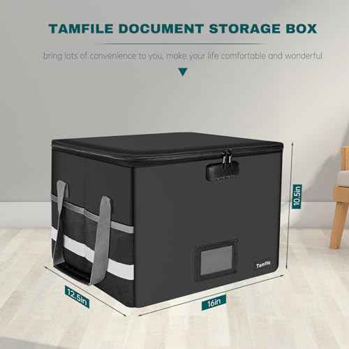 Large File Box with lock, Fireproof File Box for Documents, 5200¡ÆF Fire Resistant File Storage Box, Filling Cabinet with Handle for Hanging Letter/Legal Folder, Collapsible Filing Box for Home Office