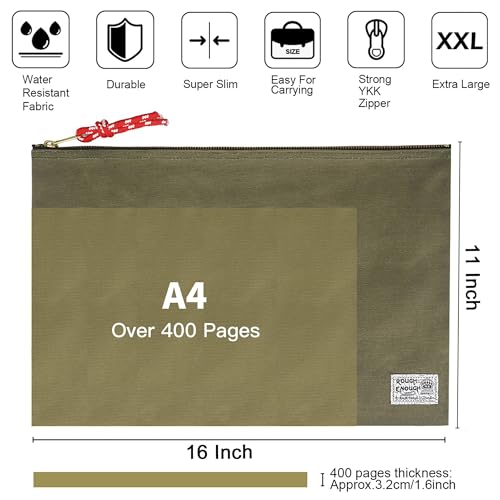 Rough Enough Green Army Document Organizer Pouch - Heavy Duty Canvas File Folder