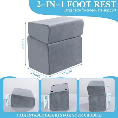 Royalay Under Desk Foot Rest with 3-Height Ergonomic Support, Grey 17x11x17in, Memory Foam