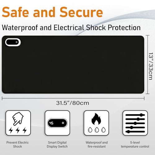 Heated Desk Pad, Heated Mouse Pad- 31.5 x 13 inch, Heated Desk Mat, Desk Warmer with 5 Heat Levels & Auto Shut-Off - Ideal for Office and Home (Black)