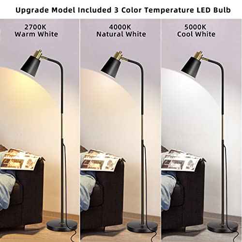 Floor Lamp, Dimmable Floor Lamps for Living Rooms & Bedrooms, Farmhouse Reading Lamp - Standing, Adjustable Metal Heads Indoor Task Lighting for Living Room Bedroom Office (Dimmable Black)
