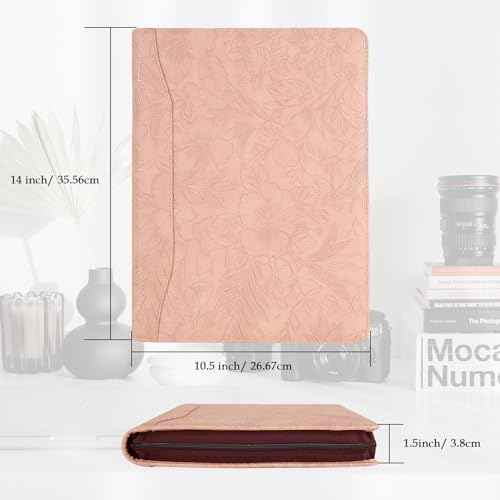 Patterned Leather Portfolio,10.5¡¿14 inch padfolio with 3 Ring Binder£¬Bussiness Portfolio with A4 Letter Size Clipboard £¬Leather padfolio for Men and Women£¨Pink£©