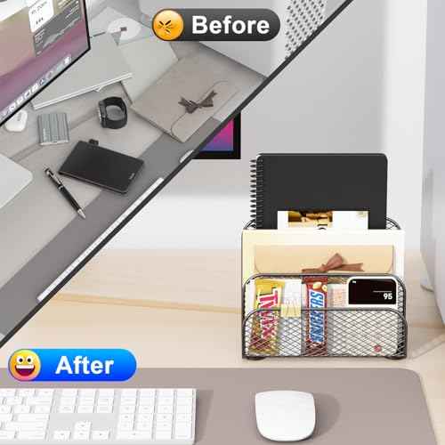 gianotter Mail Organizer Countertop, Metal File Holder with 3-Slot, Bill Organizer for Office Receipts and Letter Paper Storage (Black)