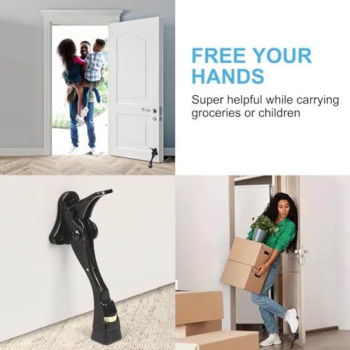 Black Kick Down Door Stoppers for Bottom of Door, Heavy Duty Kickdown Door Stop, Adjustable Door Stoppers, One Touch Kick Down Stopper (4 Inch x 1 Pack)