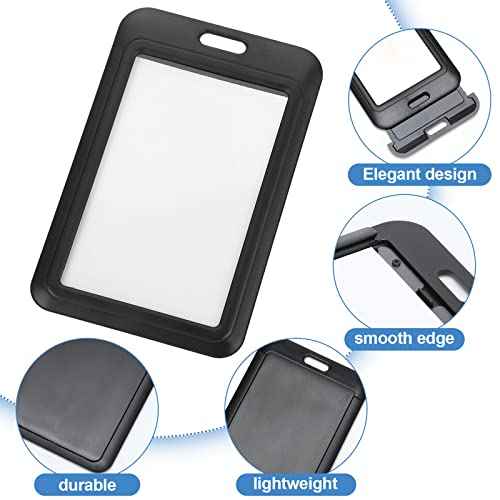 Eaasty 80 Pcs Hard Plastic ID Badge Holder Vertical Slide Open Card Case Black Name Tag Holders Badge Sleeve ID Case Protector with Clear Window for Nurses Office Credit Cards