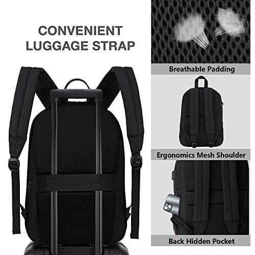 SUPACOOL Lightweight Laptop Backpack with USB Charging Port for Men and Women, Double Layers Backpack for College, Work, Travel, Casual(Black and brown)