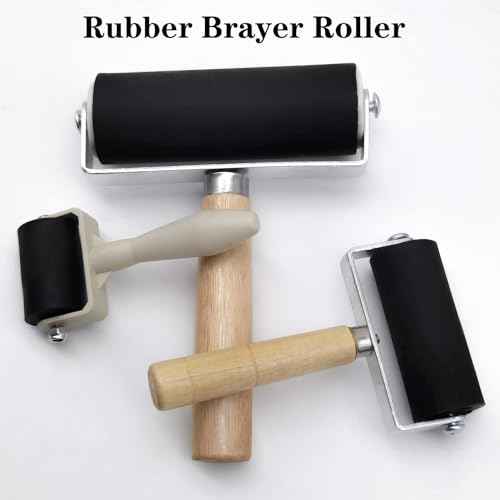 4 Pack Rubber Roller - Brayer Rollers with 3 Size for Crafting Brayer Rollers for Printmaking Brayer Tool Paint Brush Ink Applicator Art Craft Oil Painting Tool 1.4 in,2.4 in,4 in + 1 Scraper HRJZF