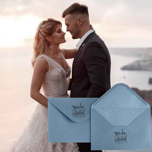 Jutom 250 Pcs A7 Wedding Gift Cards 5x7 Envelopes V Flap Invitation Envelopes for 5x7 Cards Printable Self Adhesive Envelope for Office Baby Shower Graduation Birthday Supplies (Dusty Blue)