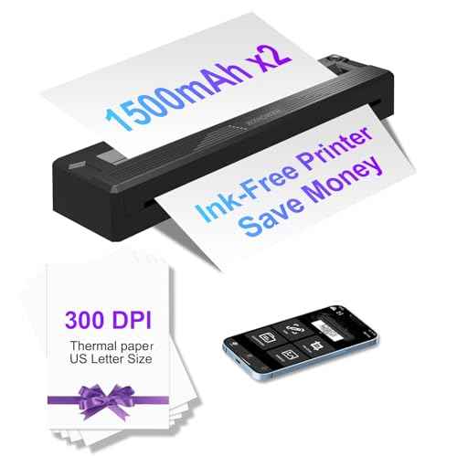 Portable Printers Wireless for Travel,300 DPI Thermal Bluetooth Inkless Mini Printer Compatible with Android,iOS&Laptop,Support 8.5" X 11" US Letter