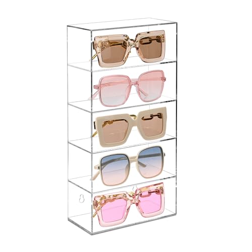 MOOCA Acrylic 5 Levels Wall Mounted Acrylic Display Case, Shot Glass Display Case Cabinet, Wall Mounted Sunglass Organizer, Sunglasses Shelf