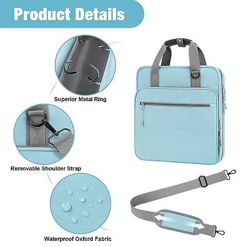 3 Ring 2 Inch Zipper Binder, 500 Sheet Capacity Binder with Zipper for Girl and Boy, Compatible with 13-Inch MacBook, Handle and Shoulder Strap Included (Blue)