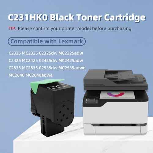 C231HK0 Black Toner Cartridge Compatible with Lexmark C2325 C2325dw MC2325 MC2325adw C2425 C2425dw MC2425 MC2425adw C2535 C2535dw MC2535 MC2535adwe MC2640 MC2640adwe Printer, 3000 Page Yield