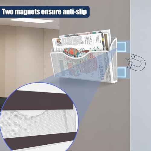 4PCS Magnetic File Holder - No Drilling Magazine Paper Document Holder, Hanging File Organizer for Refrigerators, Whiteboards & File Cabinets