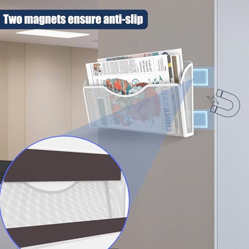 2 Pockets Magnetic File Holder for File Cabinets, Folder Holder Organizer- No Drilling Paper Document Holder, Large Capacity Office Hanging Magazine Rack for Refrigerator, Whiteboard, Office, Kitchen